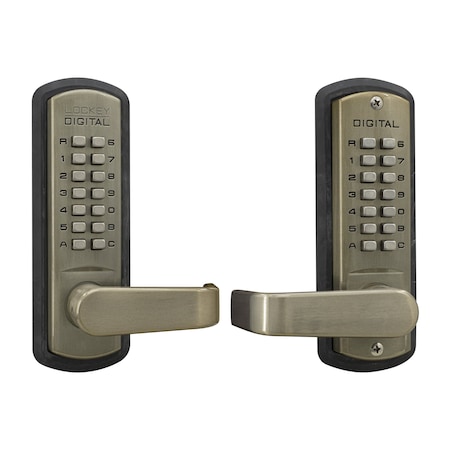 Lockey Mechanical Keyless Lever Lock W/ Passage Function Double Combination Satin Nickel 3835DC-SN